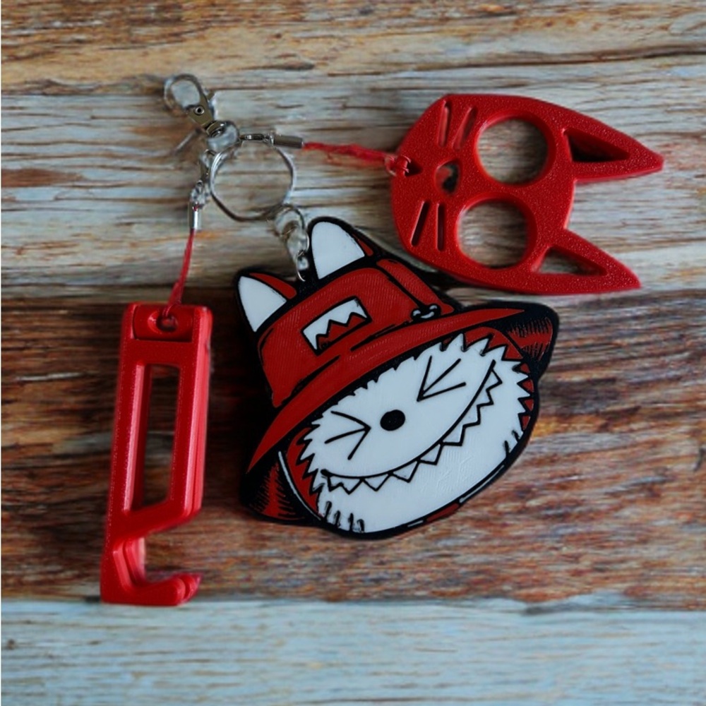 Labubu keychain. 3D printed keychain with phone holder and safety cat.